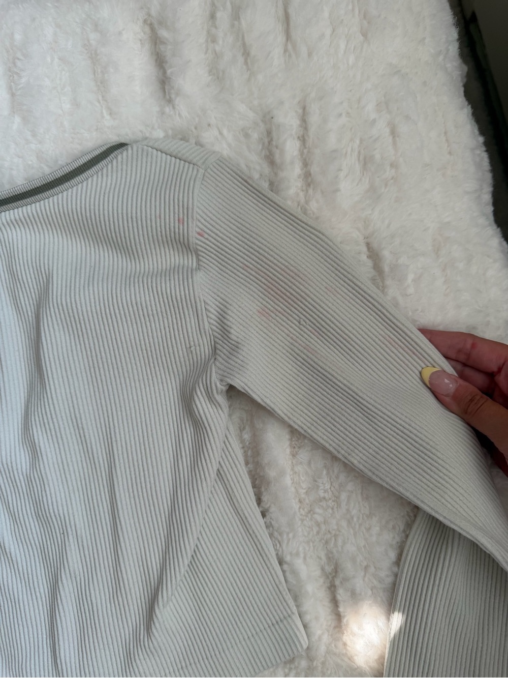 Urban Outfitters Long-Sleeve Ribbed Crop Top in Light Cream with Gray Trim - Picture 6 of 6